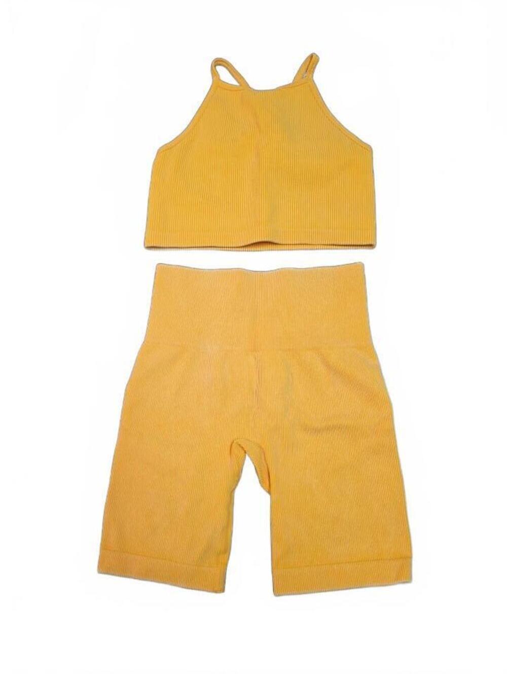 JOY LAB Gold ribbed set lined (pads removed) Cami/Shorts 2 piece outfit both XS
